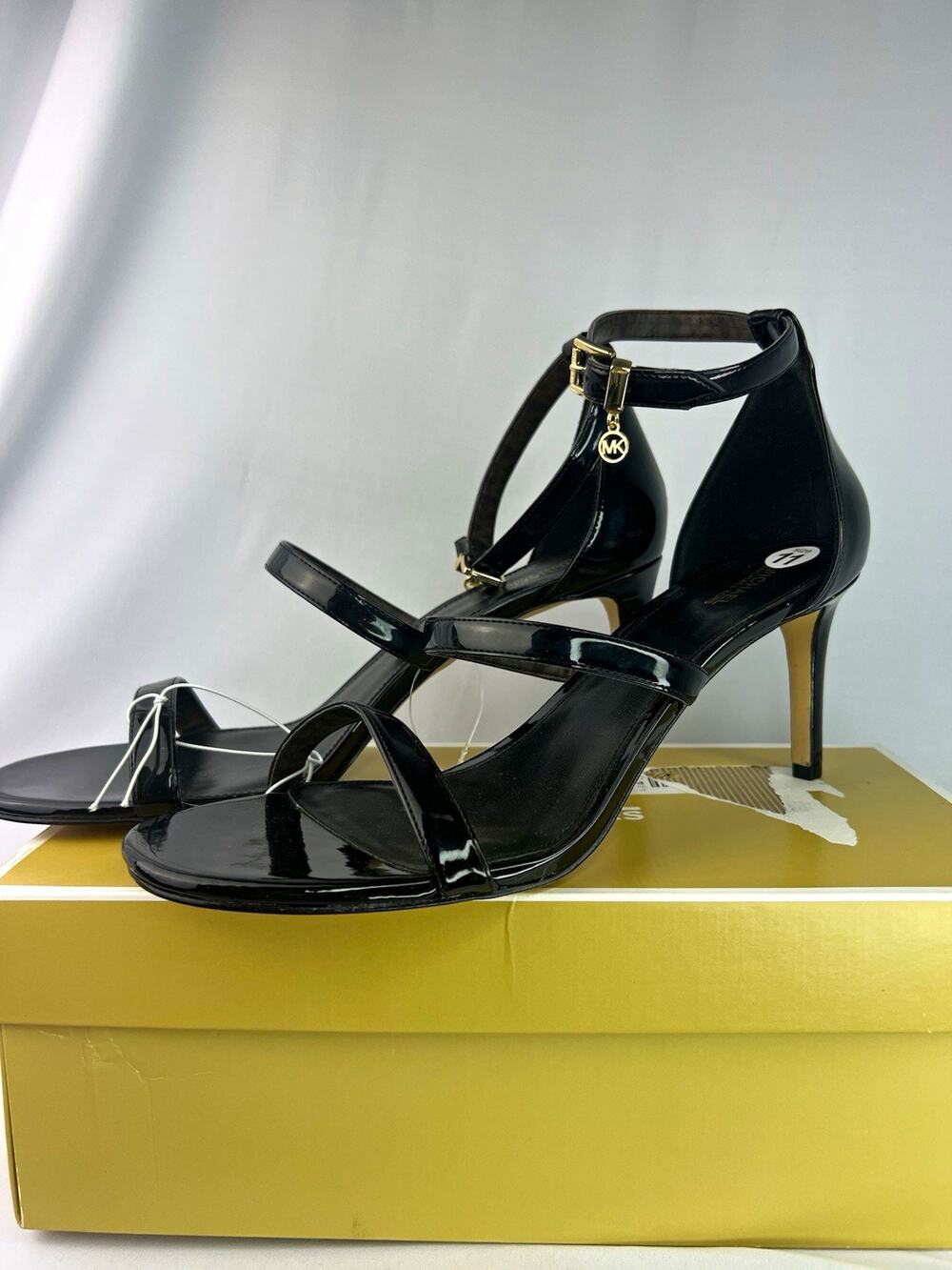 MICHAEL Michael Kors Women’s Black PU Strappy Open Toe Ankle Strap Heels 11